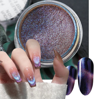 Sparkly Chameleon Magnetic Nail Powder Cat Eye Effect Chrome Nail Pigment 0.5g Holographic Glitter Cat Eye Magnet Powder