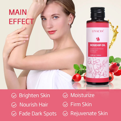 100ml Rosehip Oil Brighten Firm Rejuvenate Skin Fade Dark Spots Moisturize Nourish Hair Pure Rosehip Seed Essence Skin Care