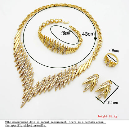 Bessymei Italian Gold Color Jewelry Set Elegant 18K Gold Plated Necklace Earrings Ring Bracelet For Women Bride Wedding Party Accessories