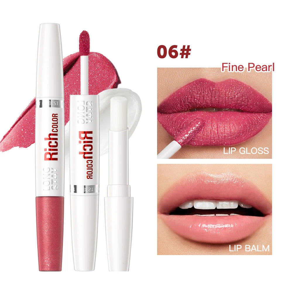 Double-ended Lip Glaze & Lip Balm Matte Misty Surface Non-stick Cup Non-fading Transparent Lip Gloss Moisturizing Lip Cosmetics