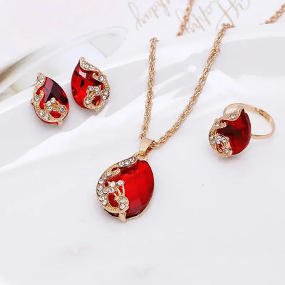 Delysia King  4PCS Trendy Water Droplets Peacock Jewelry Set Crystal Elegant Necklace/Earrings/Ring for Cocktail