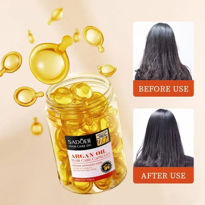 SADOER Smooth Silky Hair Vitamin Capsule Keratin Oil Hair Moroccan Anti-Loss Repair Damaged Hair Care Serum Products