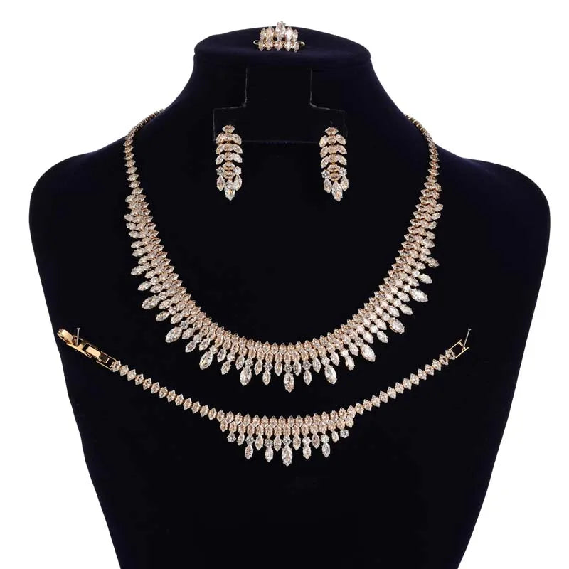 Jewelry Set HADIYANA New Necklace Bracelet Ring Earrings Bridal Wedding Elegant Ladies High Quality Zircon Set Girl Gifts