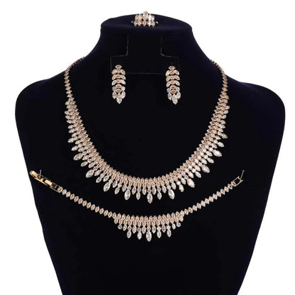 Jewelry Set HADIYANA New Necklace Bracelet Ring Earrings Bridal Wedding Elegant Ladies High Quality Zircon Set Girl Gifts