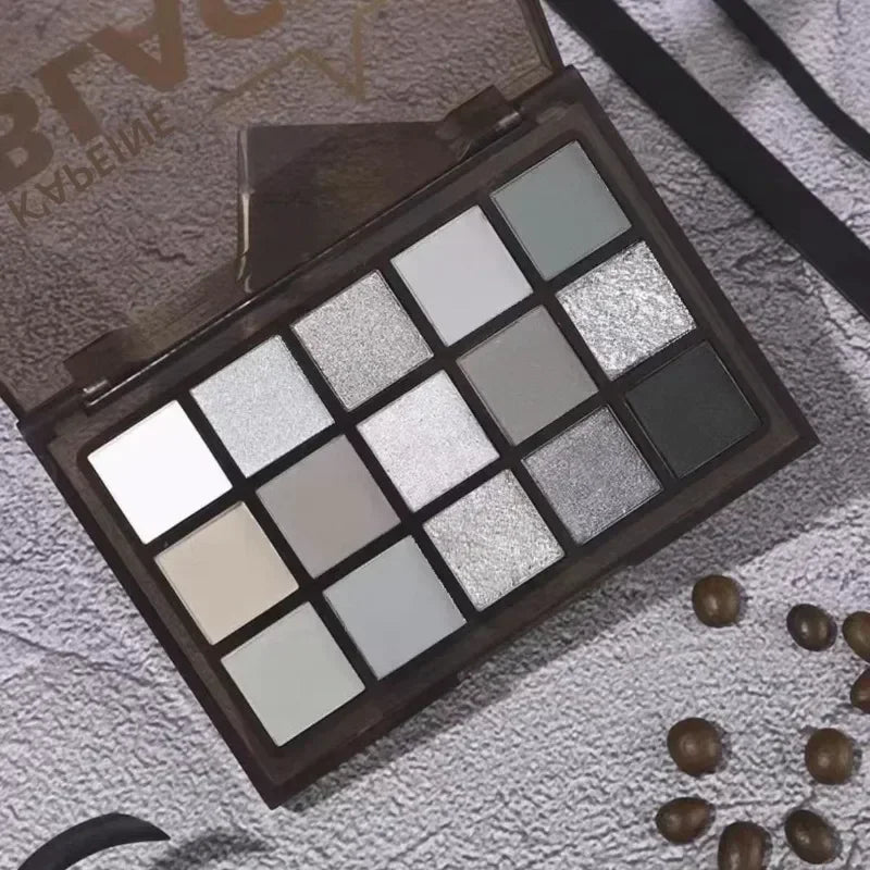 K'apeine 15 Colors Eye shadow Palette Black Smokey Cool Toned Eye Shadow Metal Matte Silver Gray Lasting Eye Shadow Party Makeup