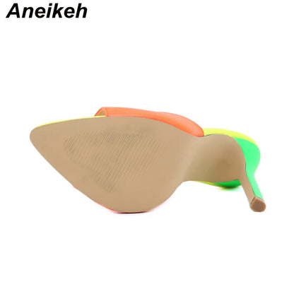 Aneikeh Orange Sandals Mules High Heels Pointed Toe Heels For Women Summer Slippers Lady Party Sandals Shoes Stripper