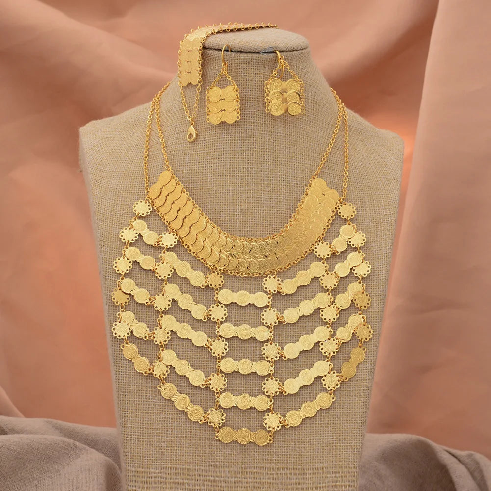 Dubai Gold Color Wedding  Jewelry Set for Women Wedding Bride Coin Jewelry Set