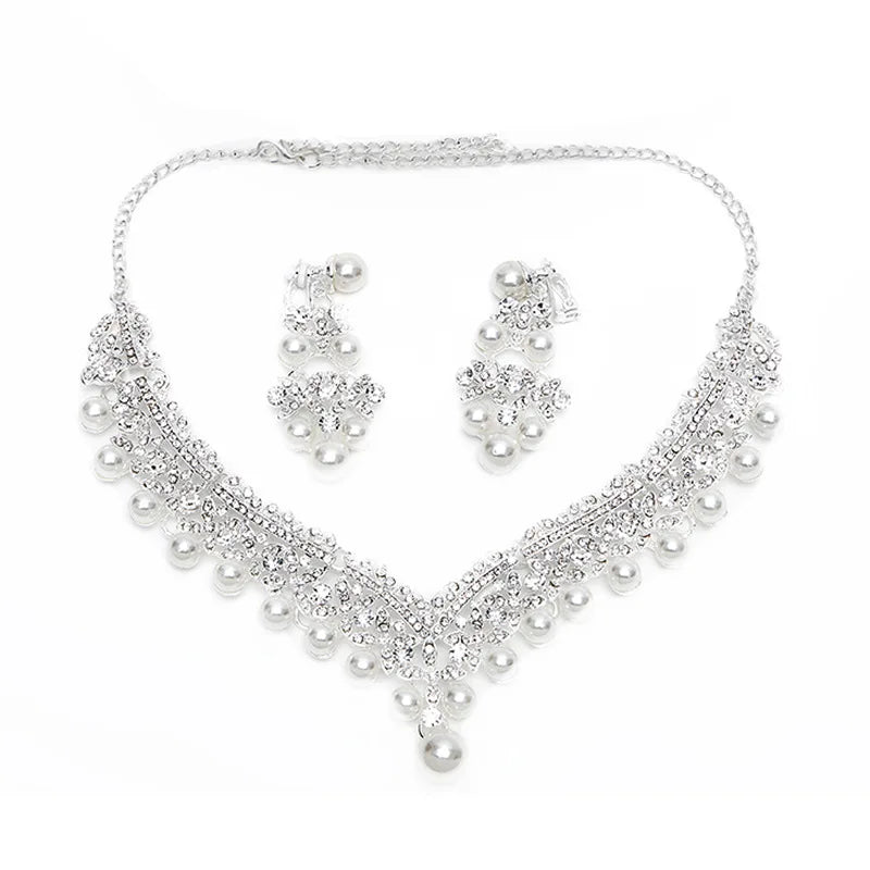 New Arrival  Women Fashion Jewelry Set Wedding Bridal Crystal Necklace Earrings Set