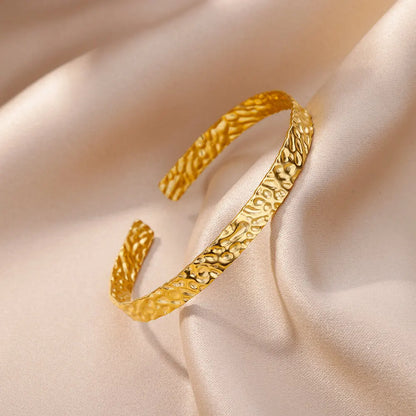 Gold Color Bangle Bracelet for Women Open Adjustable Stainless Steel Cuff Bracelets Trend Couple Jewelry
