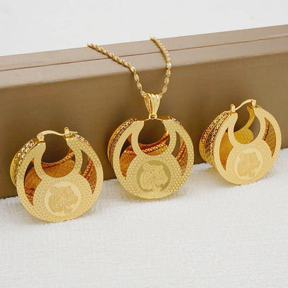 Fashion Dubai Jewelry Sets Gold Color Pendant Copper Classic Earrings Necklace For Women Daily Wear Party Anniversary Gifts