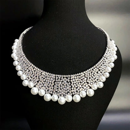 Princess Dubai Jewelry Sets for Women White Pearl Wedding Bridal Luxury Elegant Jewelry Accessories