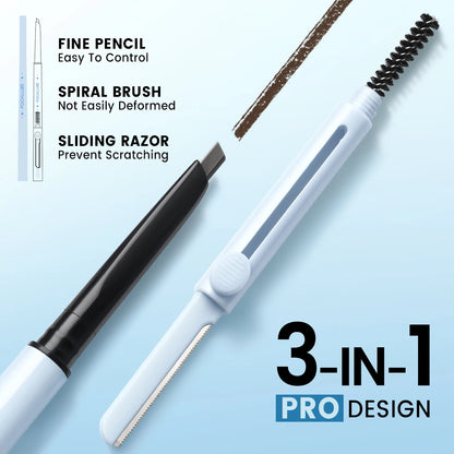 FOCALLURE Eyebrow Pencil  Waterproof Long-lasting 3 In 1 Ultra Fine Triangle Eye Brow Makeup Cosmetics