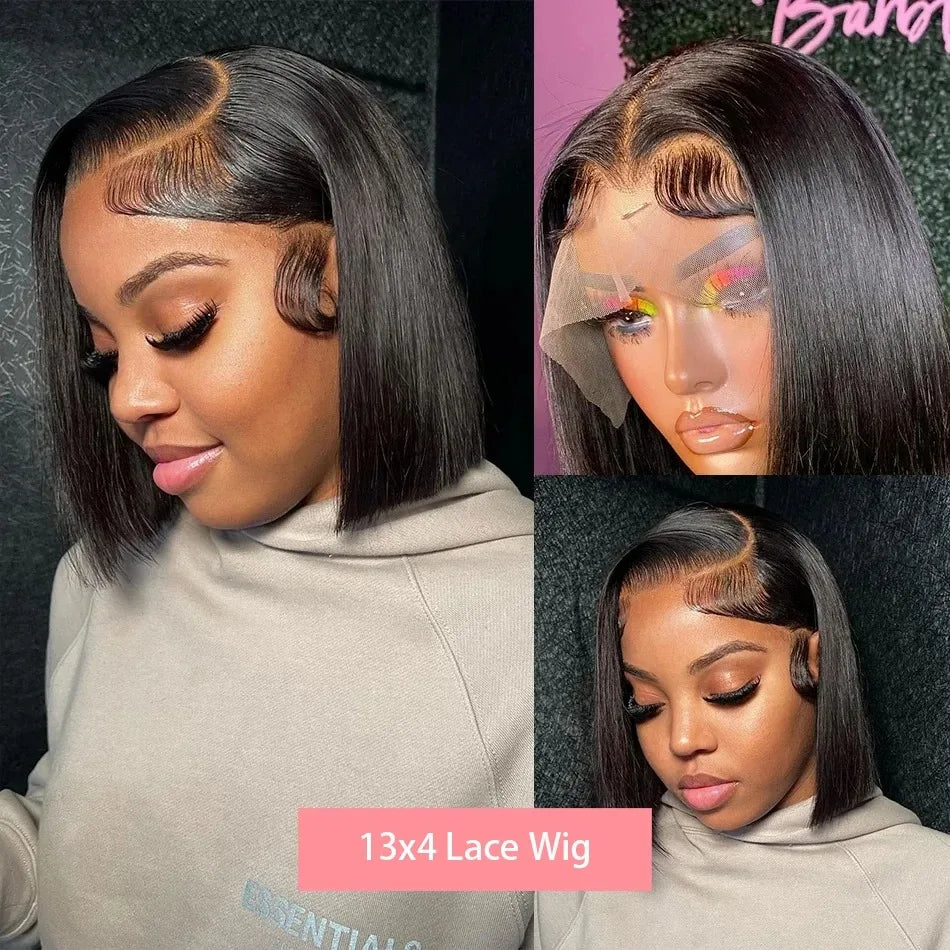 Bone Straight Bob Wig Lace Front Human Hair Wigs For Women Short Bob Wig 13x4 HD Transparent Lace Frontal Wig 180% Brazilian Hair