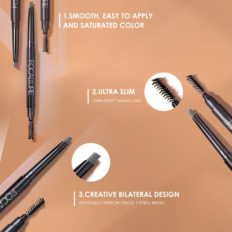 FOCALLURE 3 Colors Eyebrow Pencil Precise Brow Eyeliner Long Lasting Waterproof Blonde Brown Eye Brow Makeup Cosmetics