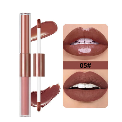 Matte Lipstick Double Head Lip Coat 24H Non-stick Cup Lip Gloss Tint Plumper Long Lasting Waterproof Lipstick Makeup