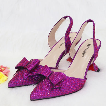 New Arrivals Special Design Purple Color African Women Shoes and Bag Set Pointed Toe Pumps for Wedding Party