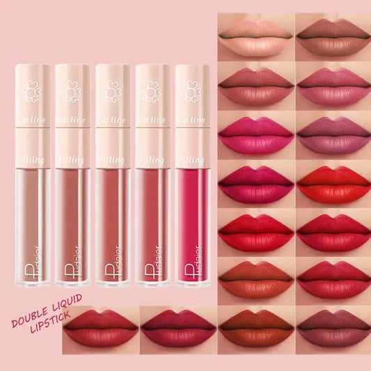 Pudaier Double-Ended Liquid Matte Lipstick Delicate Smooth Lip Line Lip Gloss Moisturizing Lip Cosmetic Makeup