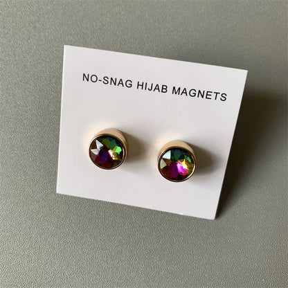 Multi-Use Fancy Color Crystal No Snag Hijab Magnets Magnetic Brooches Round Pins For Women Jewerly