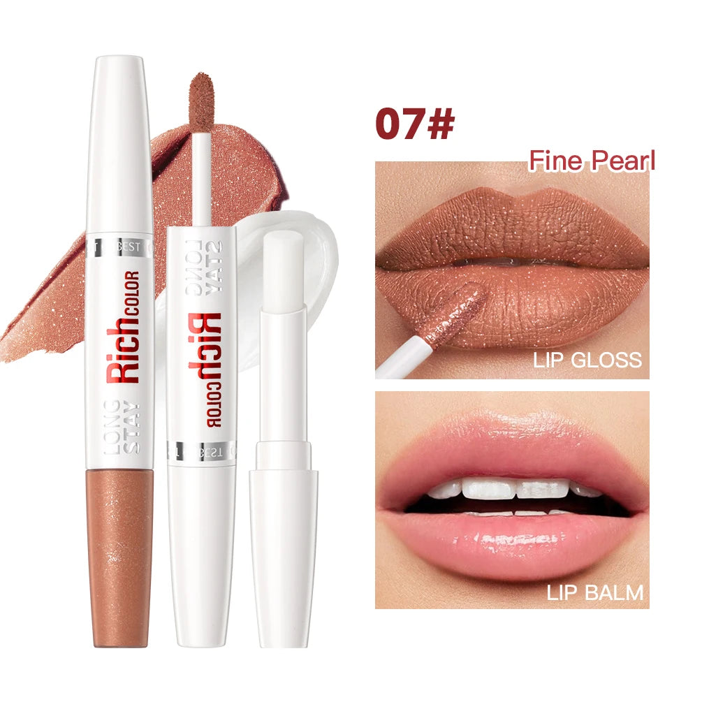 Double-ended Lip Glaze & Lip Balm Matte Misty Surface Non-stick Cup Non-fading Transparent Lip Gloss Moisturizing Lip Cosmetics