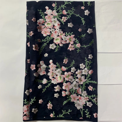 Fashion Soft  Print Satin Silk Fabric With Swiss Voile Lace For Party Lady Dress Sewing Material 5+2 Yards/Set