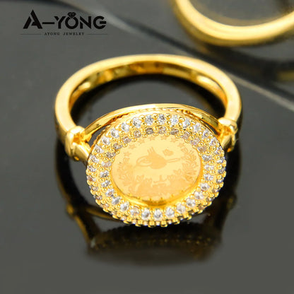 AYONG Turkish Gold Coin Rings 18k Gold Plated Dubai African Saudi Arabia Women Wedding Party Accessories