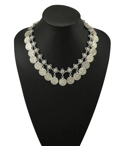 Traditional Turkish Coins Tassel Pendant Necklace for Women Vintage Gypsy Ethnic Tribal Choker Collar Statement Jewelry