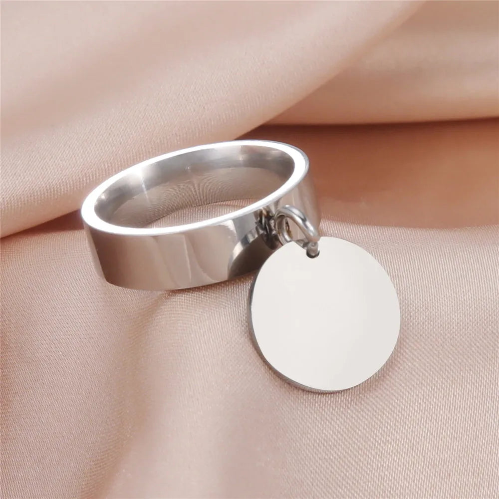 Skyrim Stainless Steel Gold Color Minimalist Ring with Big Round Pendant Finger Rings Fashion