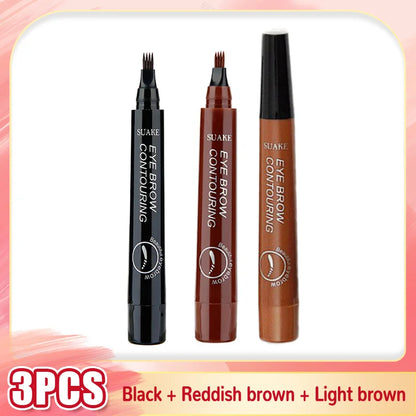 Eyebrow Tattoo Pen 4 Points Fork Tip Liquid Brow Pencil Long Lasting Waterproof Stencil Eyebrow Stamp Shaping Kit
