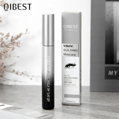 QIBEST Black Mascara Waterproof Lengthens Eyelashes Extension Non-smudge Lengthening Volume 4D Silk Fiber Mascara Lasting Makeup
