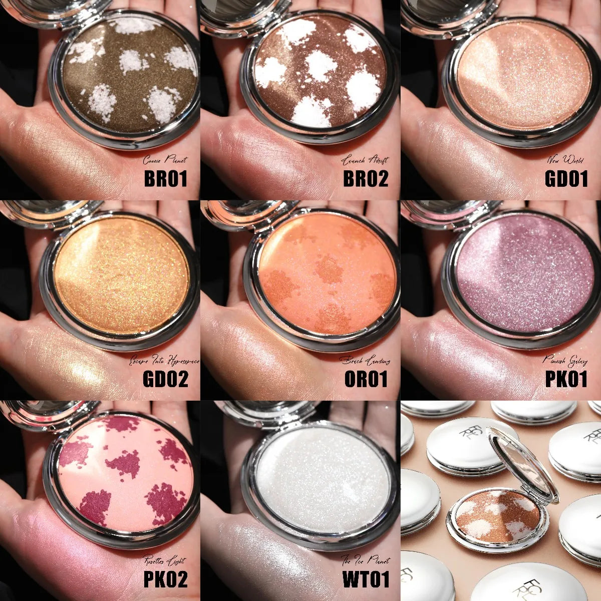 FOCALLURE Shimmer Face Bronzers Highlighter Palette Natural Brightening Pearlescent Pressed Powder Body Glitter Makeup Cosmetics