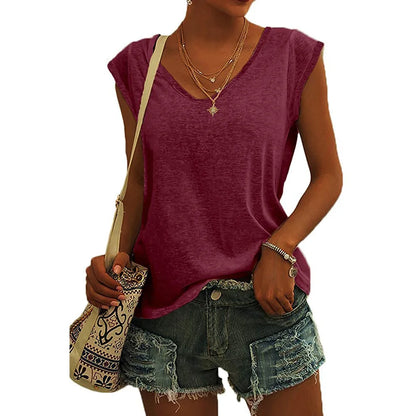Summer Fashion Street V-neck T-shirts Women Fitness Tank Top Camisole Solid Color Breathable Cool Vest Tops Female Clothing