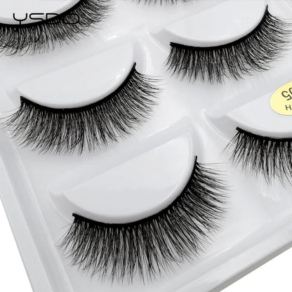 YSDO 5 Pairs Mink Eyelashes Natural Long 3D Mink Lashes Hand Made Dramatic False Eye Lashes Plastic Cotton Stalk Makeup Cilios G8