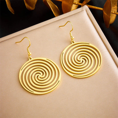 DIEYURO 316L Stainless Steel Snake Flower Round Drop Earrings For Women Fashion 2-Color Ear Jewelry Holiday