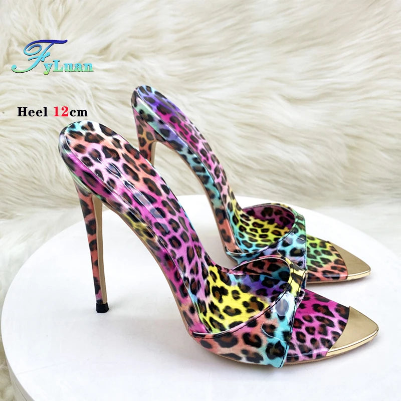 New Women High Heels Shoes for Woman's Peep Toe Pointed Toe Leopard Print Pumps Sexy Ladies Summer Party Sandals Stripper Heels