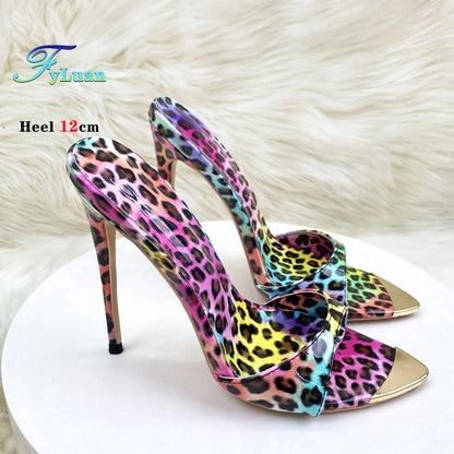 New Women High Heels Shoes for Woman's Peep Toe Pointed Toe Leopard Print Pumps Sexy Ladies Summer Party Sandals Stripper Heels