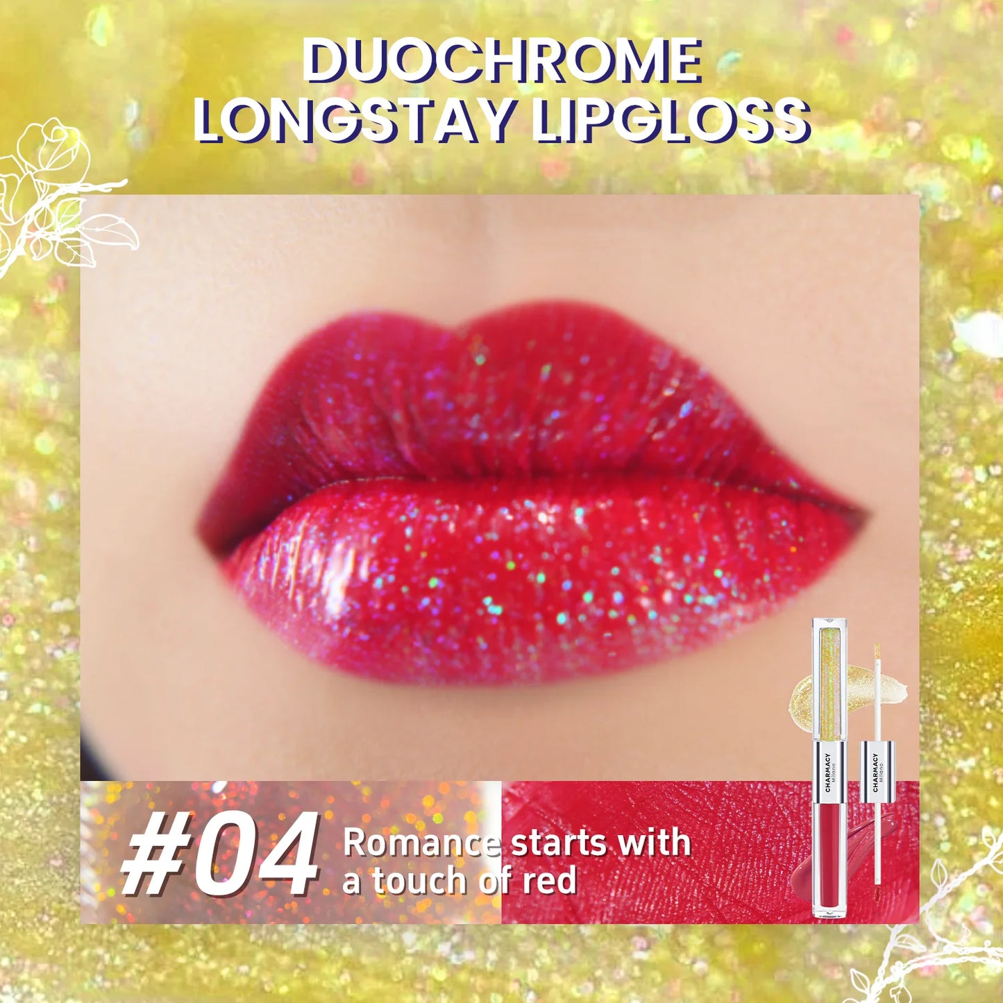 CHARMACY 2 in 1 glitter lip gloss Moisturing longstay duochrome lip glaze 8 color makeup for women
