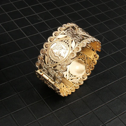 Bridal Bracelet Coin Gold Plated Bracelet Ethnic Jewelry Ladies Side Cuff Bracelet Party