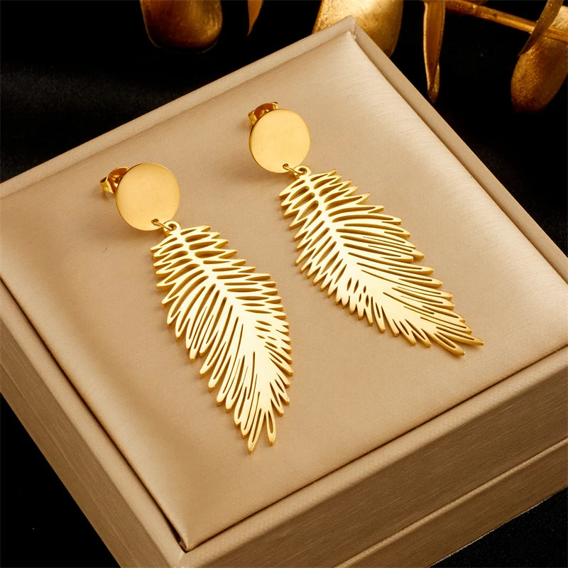 DIEYURO 316L Stainless Steel Heart Butterfly Leaf Drop Earrings For Women Girl Fashion Anti-rust Ear Jewelry