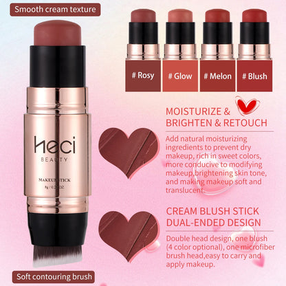 Dou-Head Cream Blush stick sunset Rose gold Long-Lasting Matte Velvet Moisture Silky Smooth Blush Balm With Brush Nature Skin