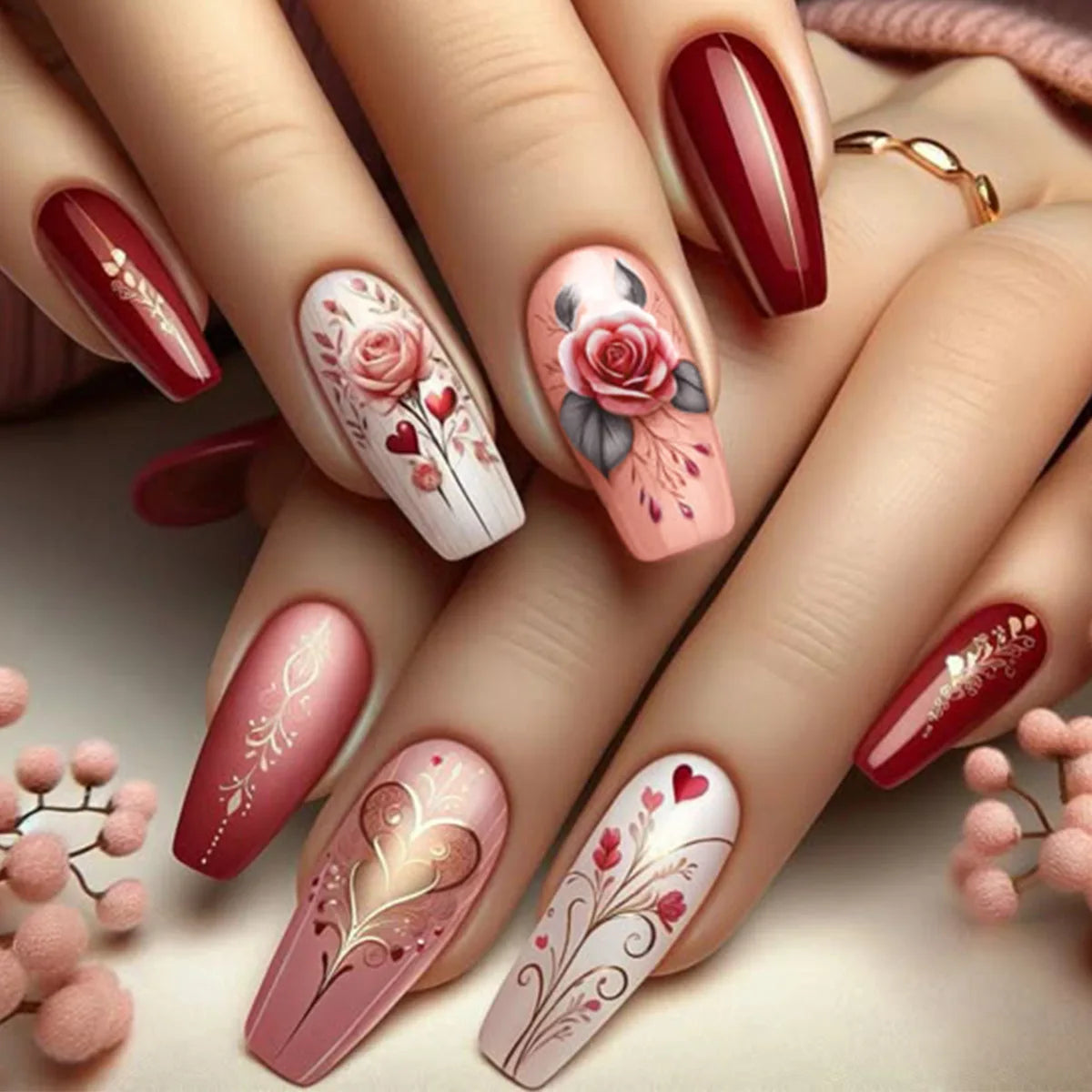24pcs Ballet False Nails Simple Red Design Glitter Fake Nails Pearl Short Square Valentine’s Day Datachable Press on Nail Tips