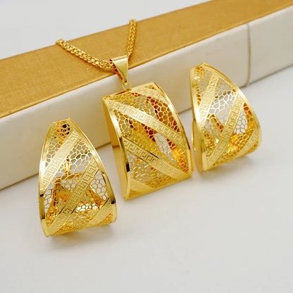 Fashion Dubai Jewelry Sets Gold Color Pendant Copper Classic Earrings Necklace For Women Daily Wear Party Anniversary Gifts