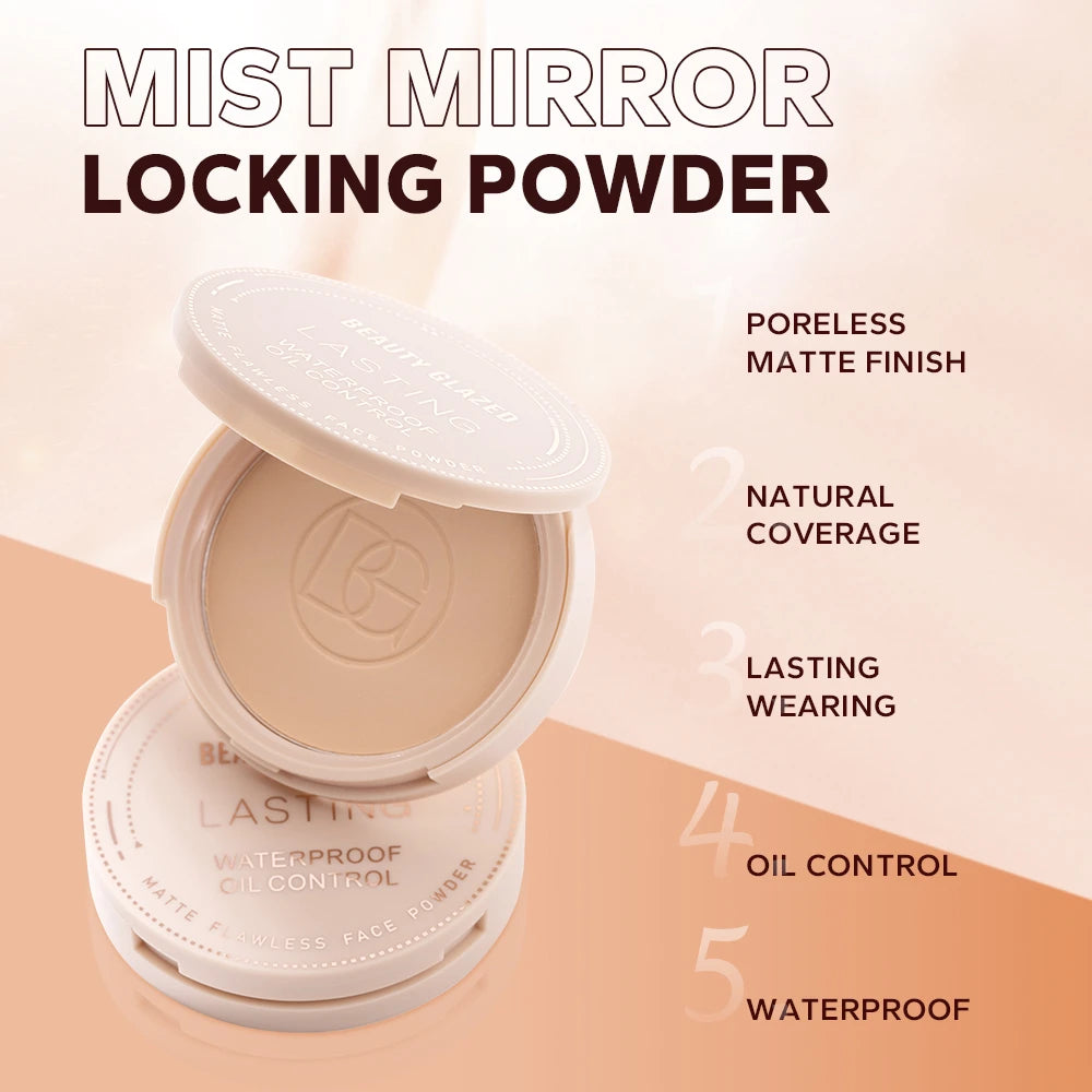 BEAUTY GLAZED Oil Control Matte Face Powder Long Lasting Flawless Setting Powder Face Makeup With Mirror