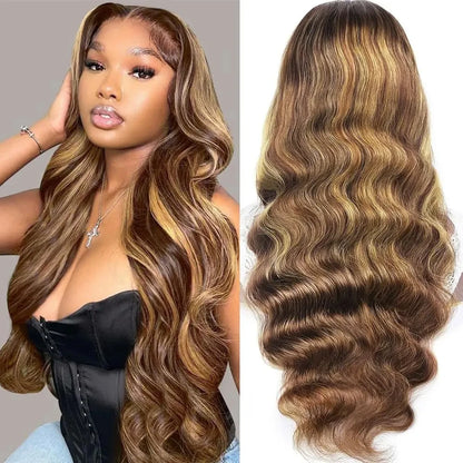 Highlight Body Wave Wig Human Hair 13x4 HD Lace Front Human Hair Wigs For Women Honey Blonde Transparent Lace Frontal Wig