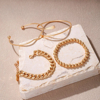 Punk Curb Cuban Chain Bracelets Set for Women Simple Thick Gold Color Charm Bracelets Fashion Jewelry Accessories New 4pcs