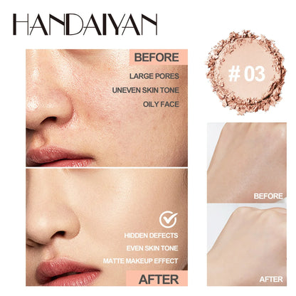 Handaiyan Matte Face Pressed Powder 24 Hours Oil Control Natural Setting Powder Foundation Full Coverage Waterproof Lasting Makeup