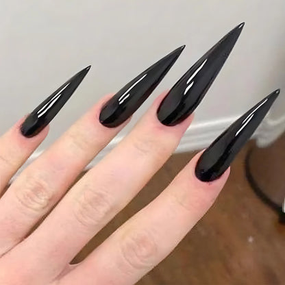 Wine Red Fake Nail Tips Long Pointed Head Glossy Press on Nails Wearable Full Cover INS Gradient Color False Nail Tips 24pcs