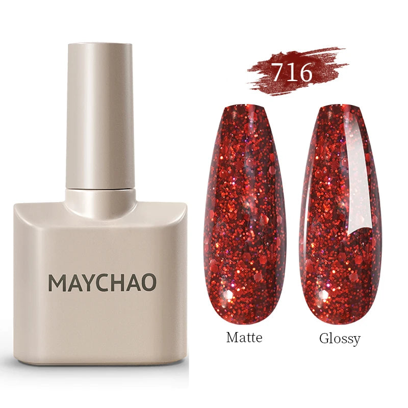 MAYCHAO 12ML Glitter Gel Nail Polish Autumn Colors Long Lasting For Manicure Soak Off Nail Art Gel Varnish Shiny Sequins UV Gel