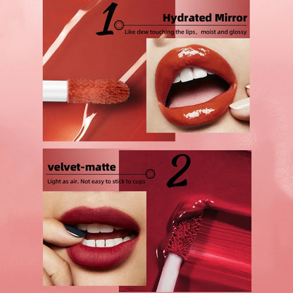 Matte Lipstick Double Head Lip Coat 24H Non-stick Cup Lip Gloss Tint Plumper Long Lasting Waterproof Lipstick Makeup