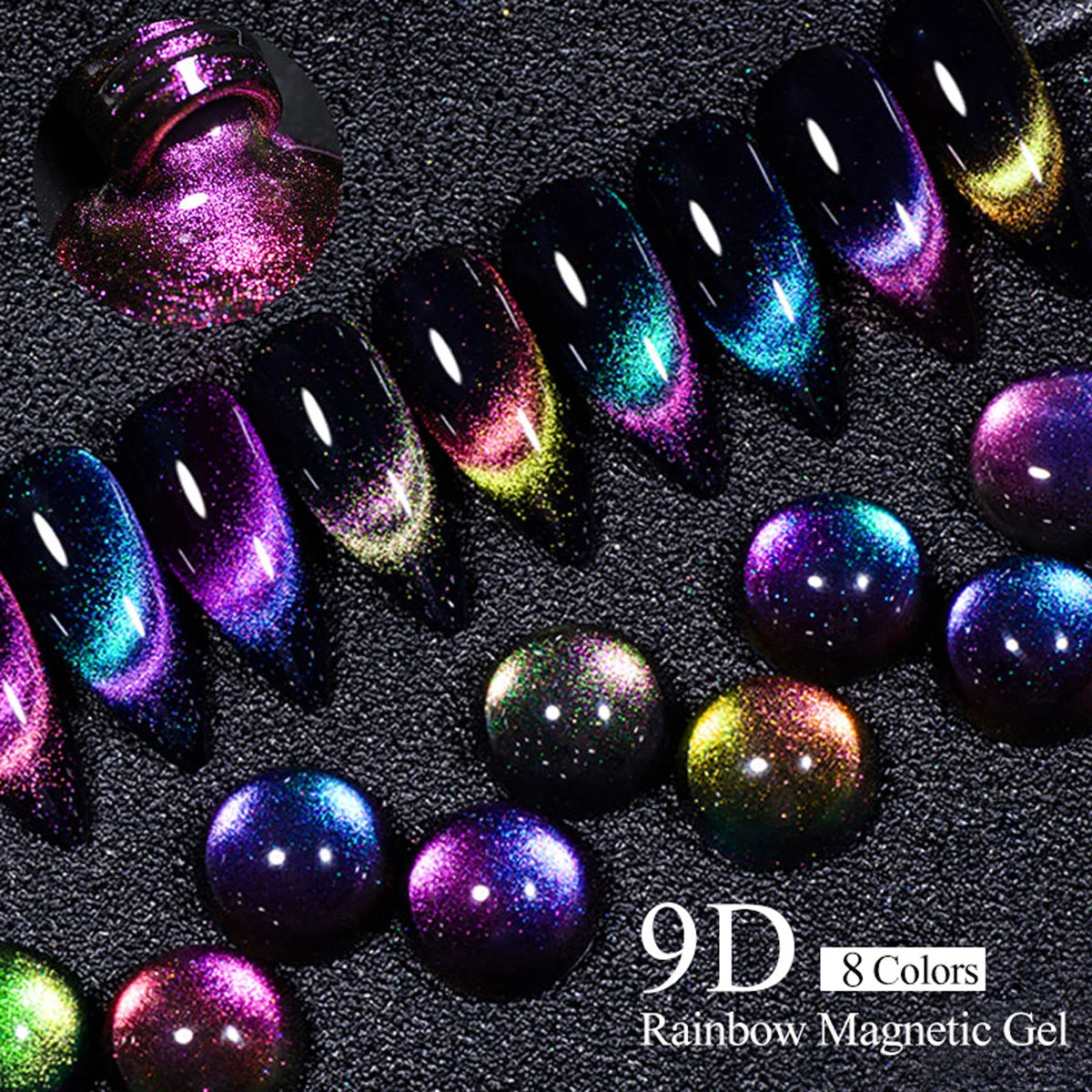 MEET ACROSS 7ml 9D Rainbow Magnetic Gel Holographic Glitter Cat Eye Gel Nail Polish Shiny Reflective Cat Eye's Magnet Gel Polish