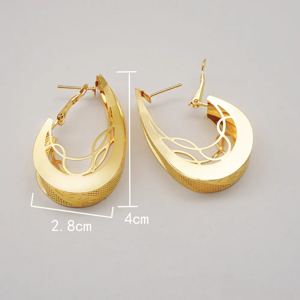 Fashion Dubai Jewelry Sets Gold Color Pendant Copper Classic Earrings Necklace For Women Daily Wear Party Anniversary Gifts